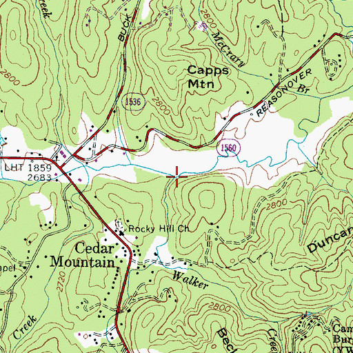 Topographic Map of Walker Creek, NC
