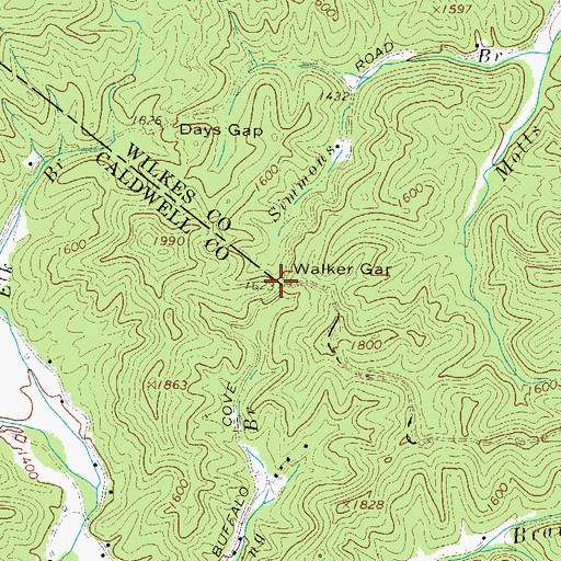 Topographic Map of Walker Gap, NC