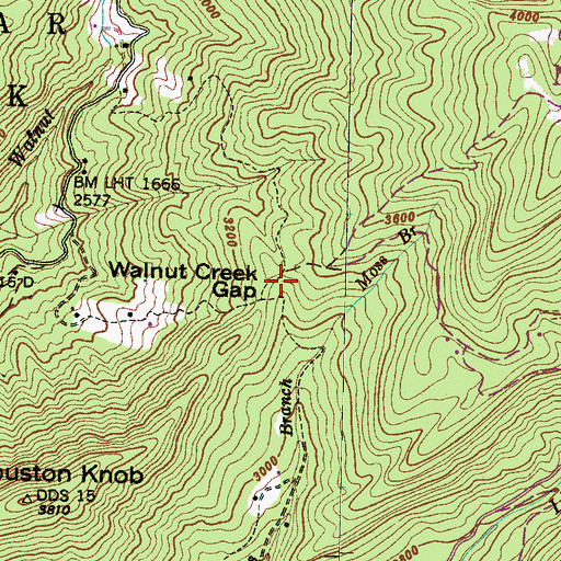 Topographic Map of Walnut Creek Gap, NC