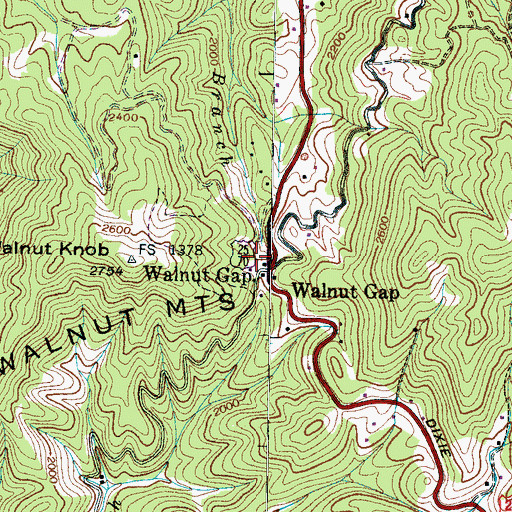 Topographic Map of Walnut Gap, NC