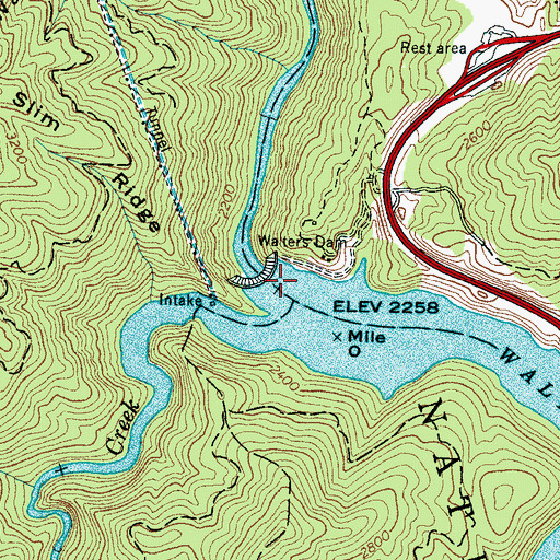 Topographic Map of Walters Dam, NC