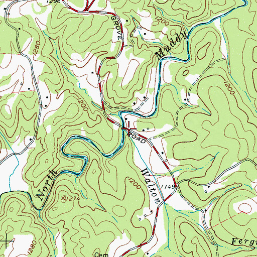 Topographic Map of Walton Crawley Branch, NC