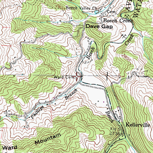 Topographic Map of Ward Cemetery, NC