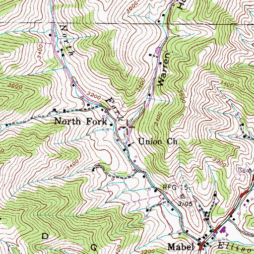 Topographic Map of Warren Hollow, NC