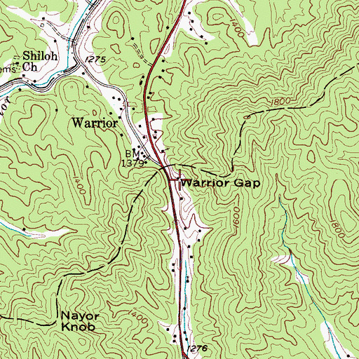 Topographic Map of Warrior Gap, NC