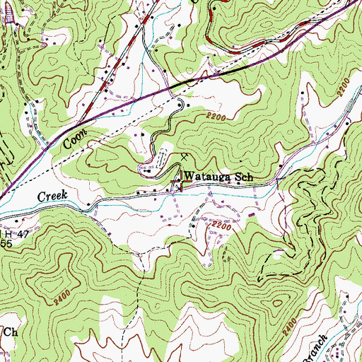 Topographic Map of Watauga School, NC