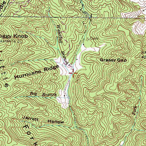 Topographic Map of Waterfall Branch, NC