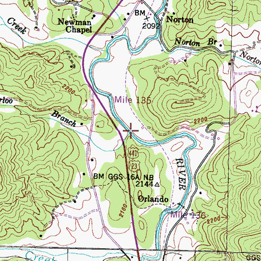 Topographic Map of Waterloo Branch, NC