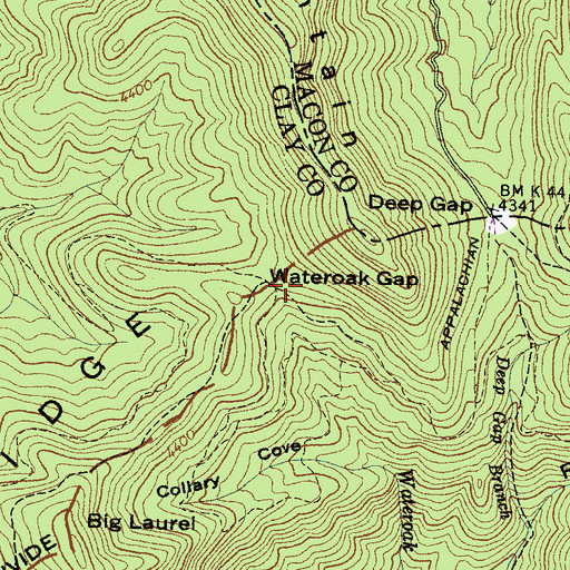 Topographic Map of Wateroak Gap, NC