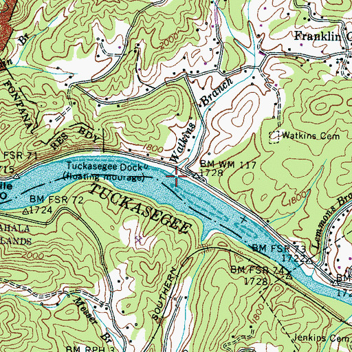 Topographic Map of Watkins Branch, NC