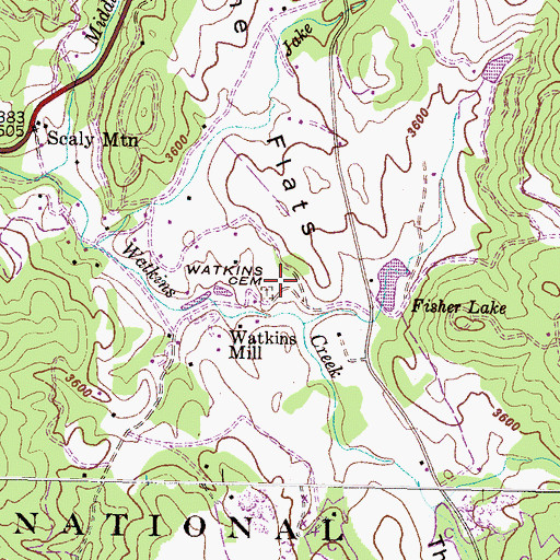 Topographic Map of Watkins Cemetery, NC