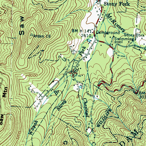 Topographic Map of Wayah Branch, NC