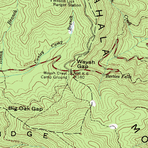 Topographic Map of Wayah Gap, NC