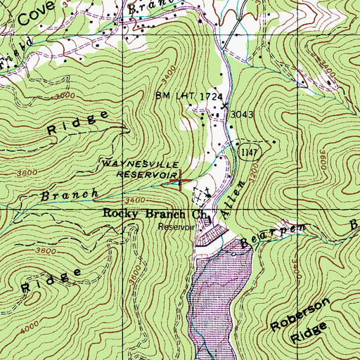 Topographic Map of Waynesville Reservoir, NC