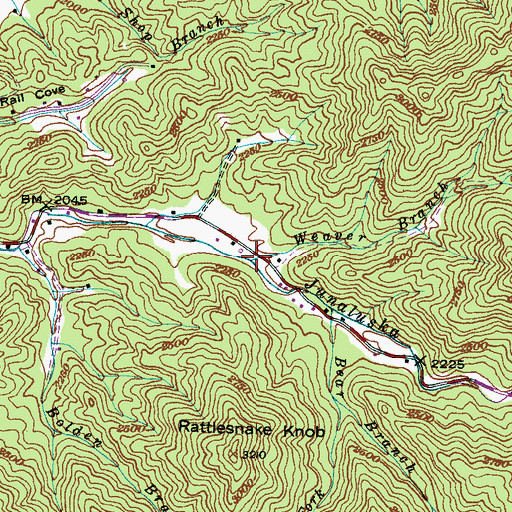 Topographic Map of Weaver Branch, NC