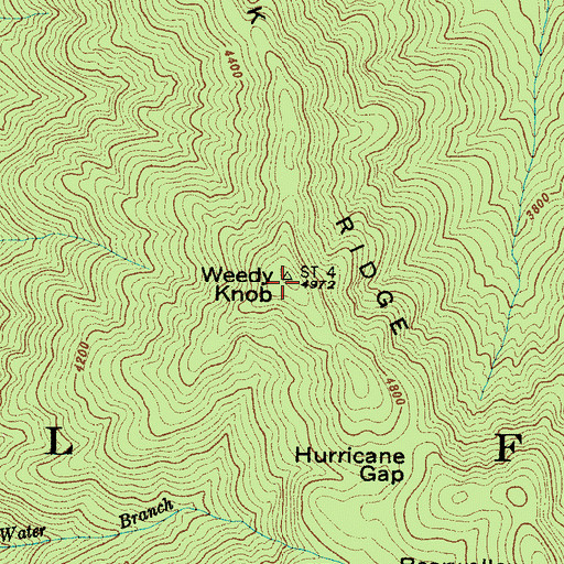 Topographic Map of Weedy Knob, NC