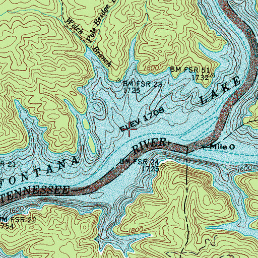 Topographic Map of Welch Branch, NC