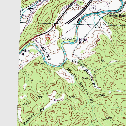 Topographic Map of Wesley Martin Branch, NC