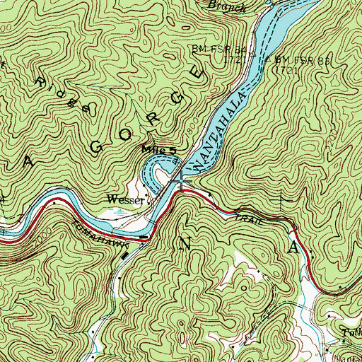 Topographic Map of Wesser Creek, NC