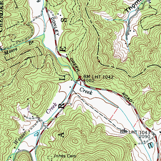 Topographic Map of Wesser Creek, NC