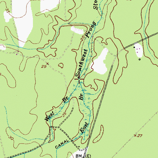 Topographic Map of West Branch Southwest Prong Slocum Creek, NC