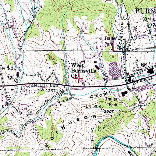 Topographic Map of West Burnsville Church, NC