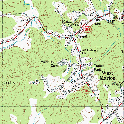 Topographic Map of West Court Cemetery, NC