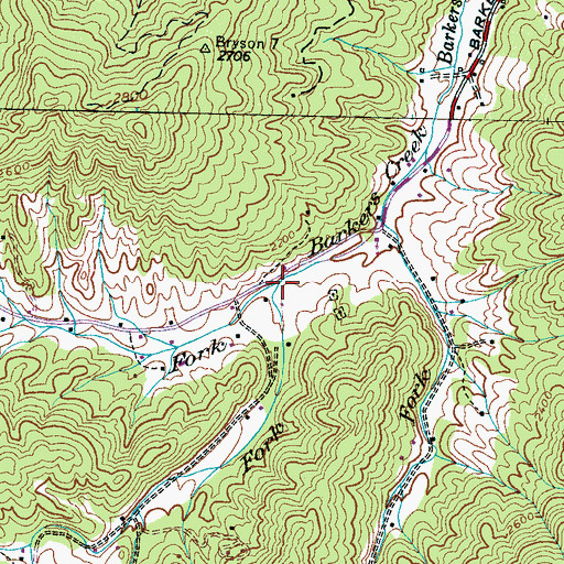 Topographic Map of West Fork Barkers Creek, NC