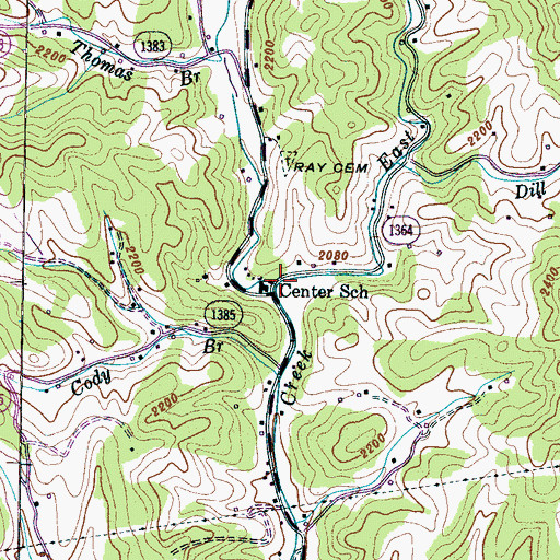Topographic Map of West Fork Bull Creek, NC