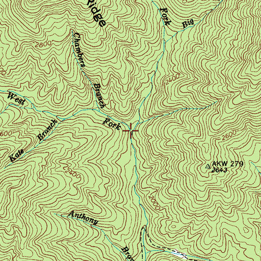 Topographic Map of West Fork Chambers Creek, NC