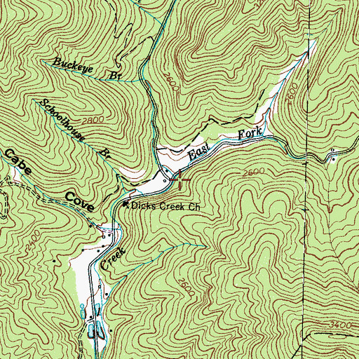 Topographic Map of West Fork Dicks Creek, NC