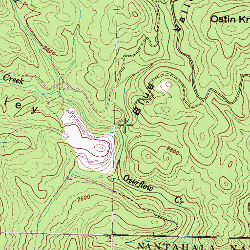 Topographic Map of West Fork Overflow Creek, NC