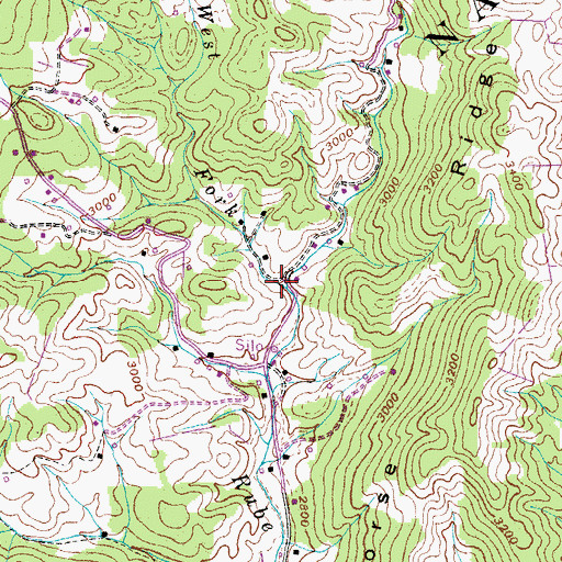 Topographic Map of West Fork Rube Creek, NC