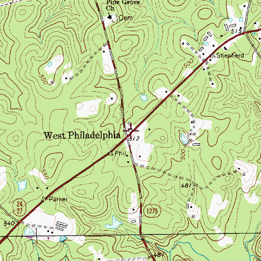 Topographic Map of West Philadelphia, NC