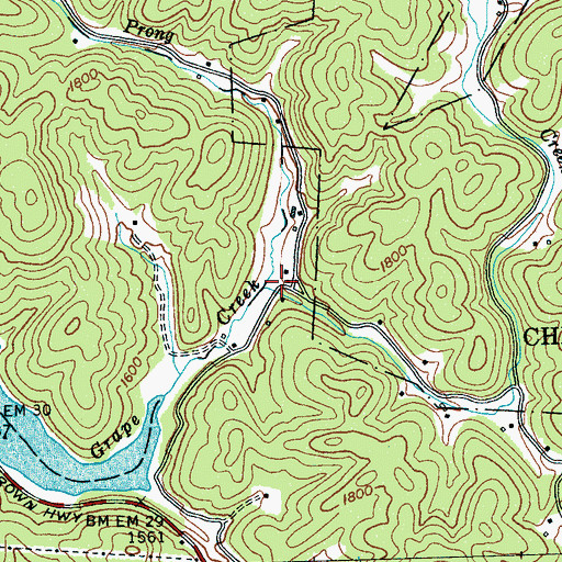 Topographic Map of West Prong Grape Creek, NC