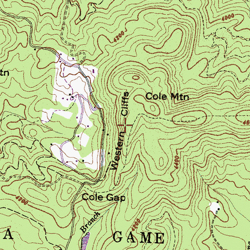 Topographic Map of Western Cliffs, NC