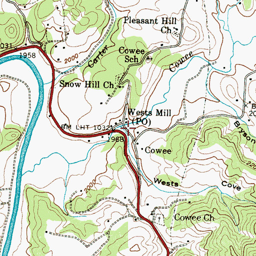 Topographic Map of Wests Cove, NC