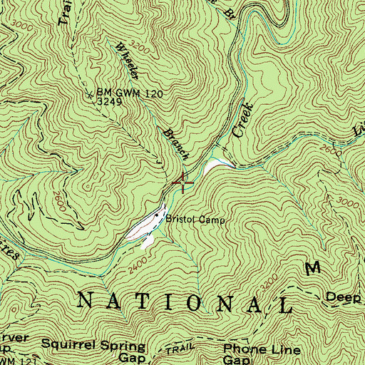 Topographic Map of Wheeler Branch, NC