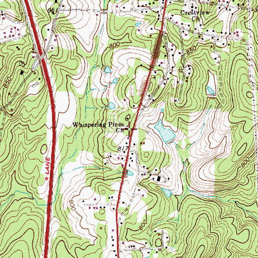 Topographic Map of Whispering Pines Church, NC