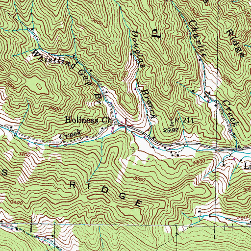 Topographic Map of Whistling Gap Branch, NC