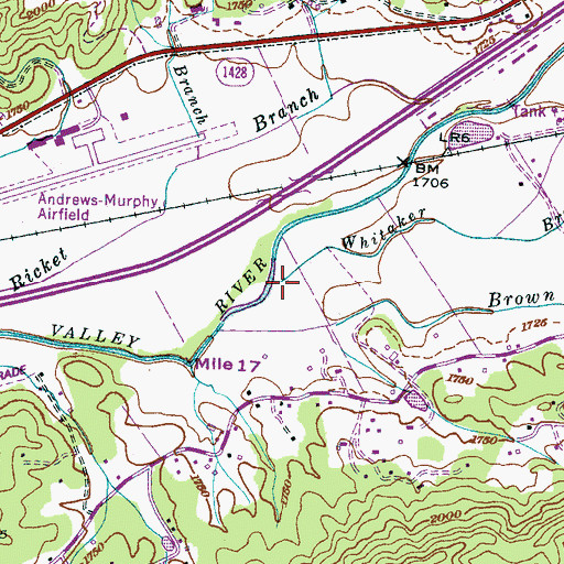 Topographic Map of Whitaker Branch, NC