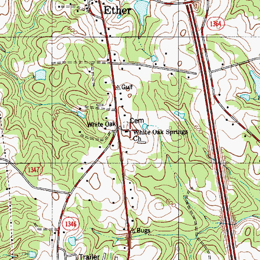 Topographic Map of White Oak Springs Church, NC