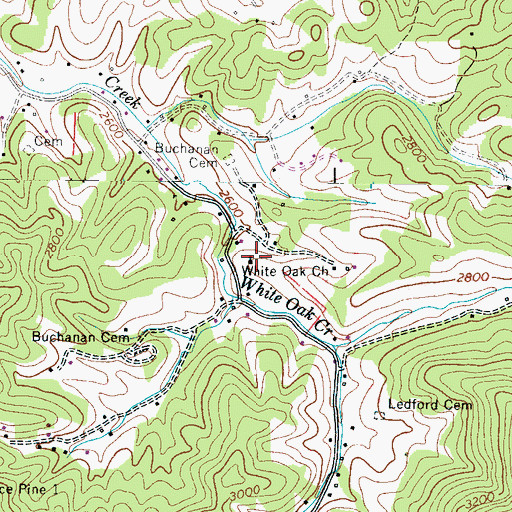 Topographic Map of White Oak Church, NC