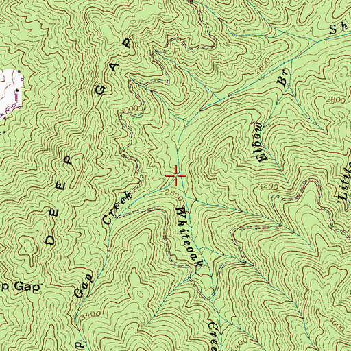 Topographic Map of Whiteoak Creek, NC