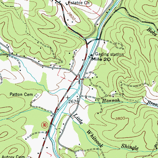 Topographic Map of Whiteoak Creek, NC