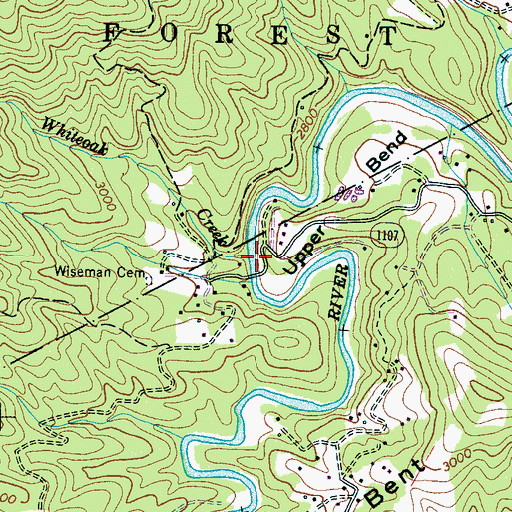 Topographic Map of Whiteoak Creek, NC