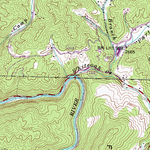 Topographic Map of Whiteoak Creek, NC