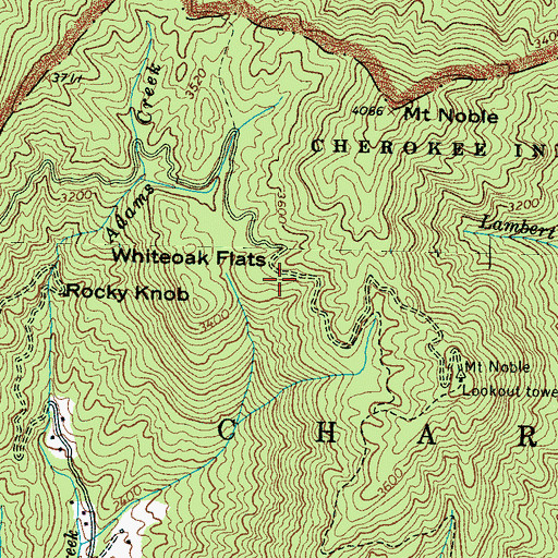 Topographic Map of Whiteoak Flats, NC