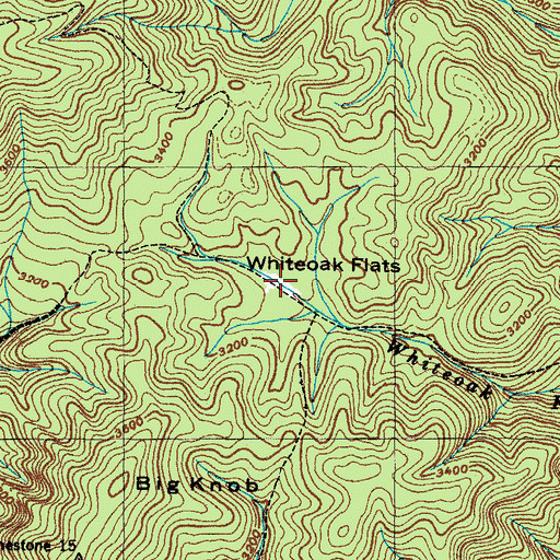 Topographic Map of Whiteoak Flats, NC