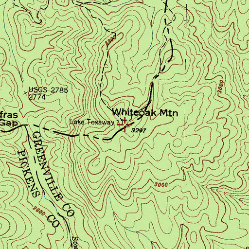 Topographic Map of Whiteoak Mountain, NC